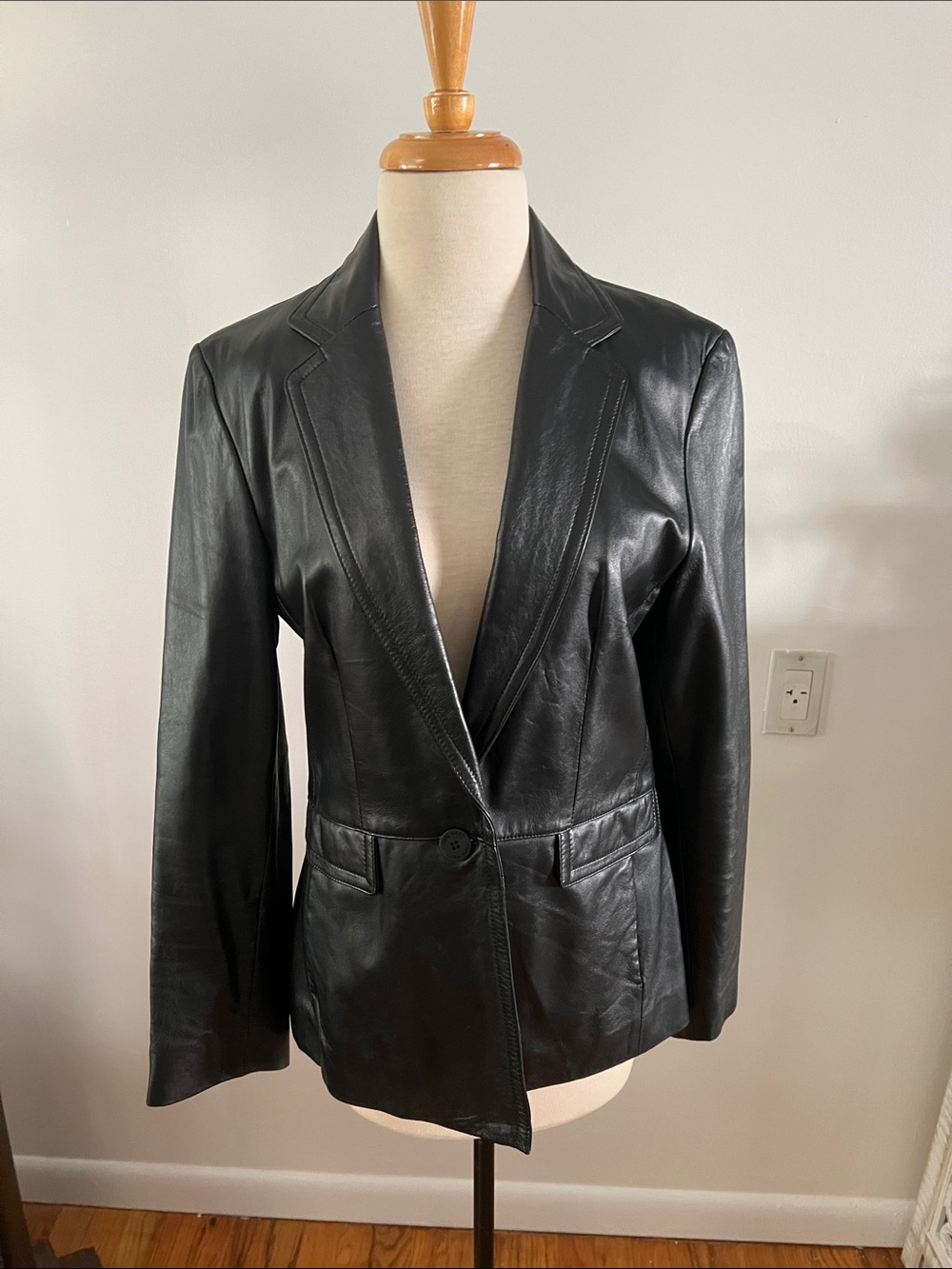 Black Leather Blazer Jacket - Women